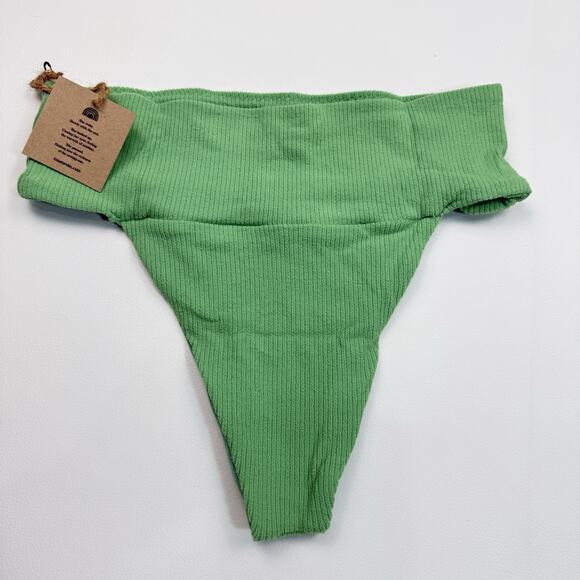 Free People x Toast Signature Banded Waist Bikini Bottom Size‎ XS Green Ribbed - Picture 3 of 6